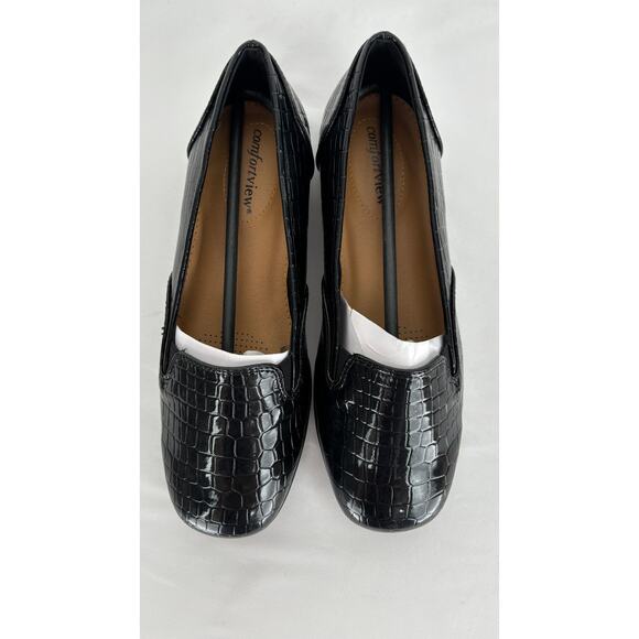 ComfortView The Leisa Slip On Flat Crocodile Textured Womens Size 7W Black New - Picture 3 of 10